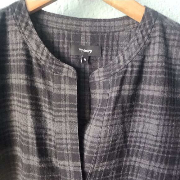 Theory wool popover shirt Orvinio Avalon plaid checkered tunic side pockets - Picture 7 of 15